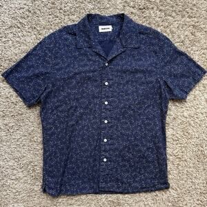 Taylor Stich Linen Hawthorne Navy Floral Shirt Button Up Shortsleeve Size 40 / M